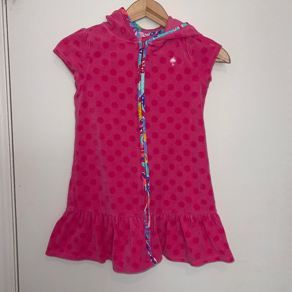Lilly Pulitzer Girls Pink Hooded Terry Cloth ZipUp Short Sleeve Swimsuit Coverup